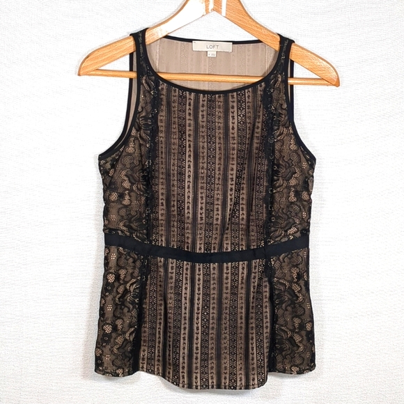 Ann Taylor Loft Women's Black Lace Peplum Style Top Size 0 EUC - Picture 1 of 10